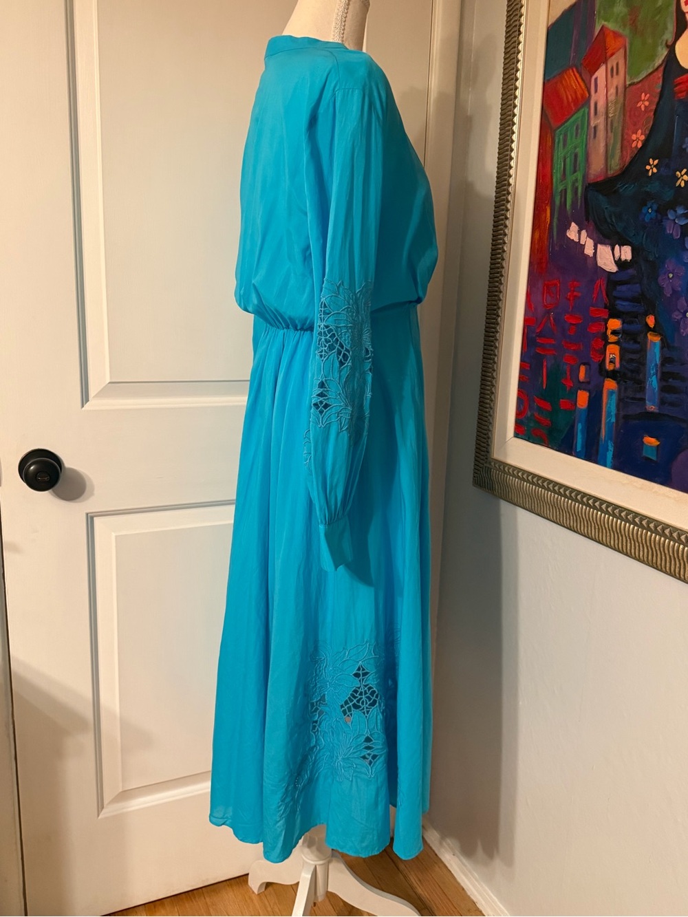 NWT Jade by Johnny Was Turquoise Long Sleeve Wrap-Front Midi Dress - Picture 8 of 13